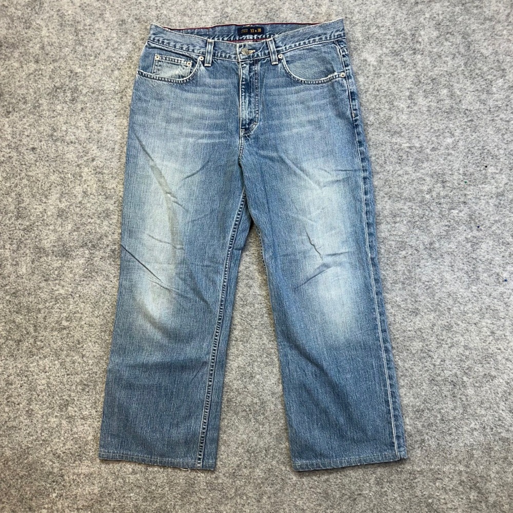 J.Crew Straight Leg Jeans Mens 32x30 Blue Good Distressed Frayed Hem USA Vintage